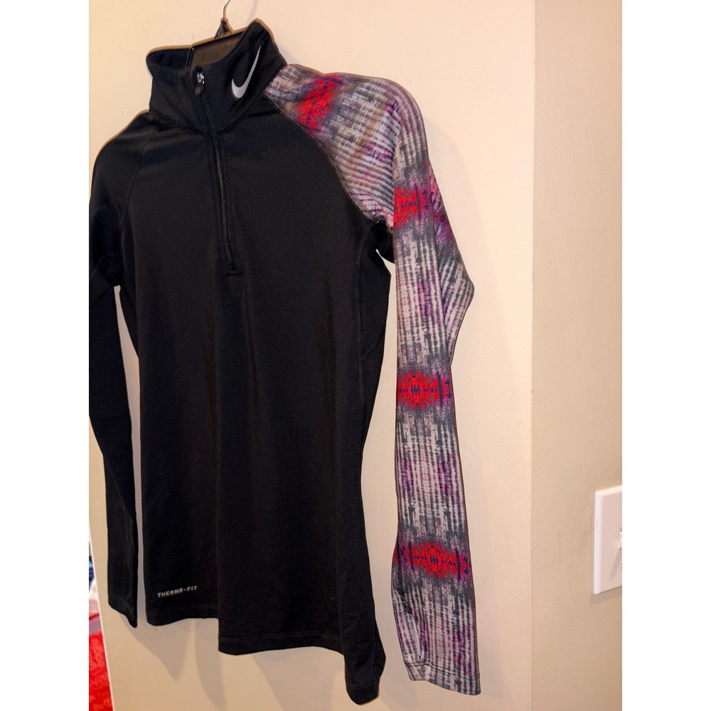 Nike Pro Combat Therma-FIT Womens Small 1/4 Zip Pullover Black Red Patterned S